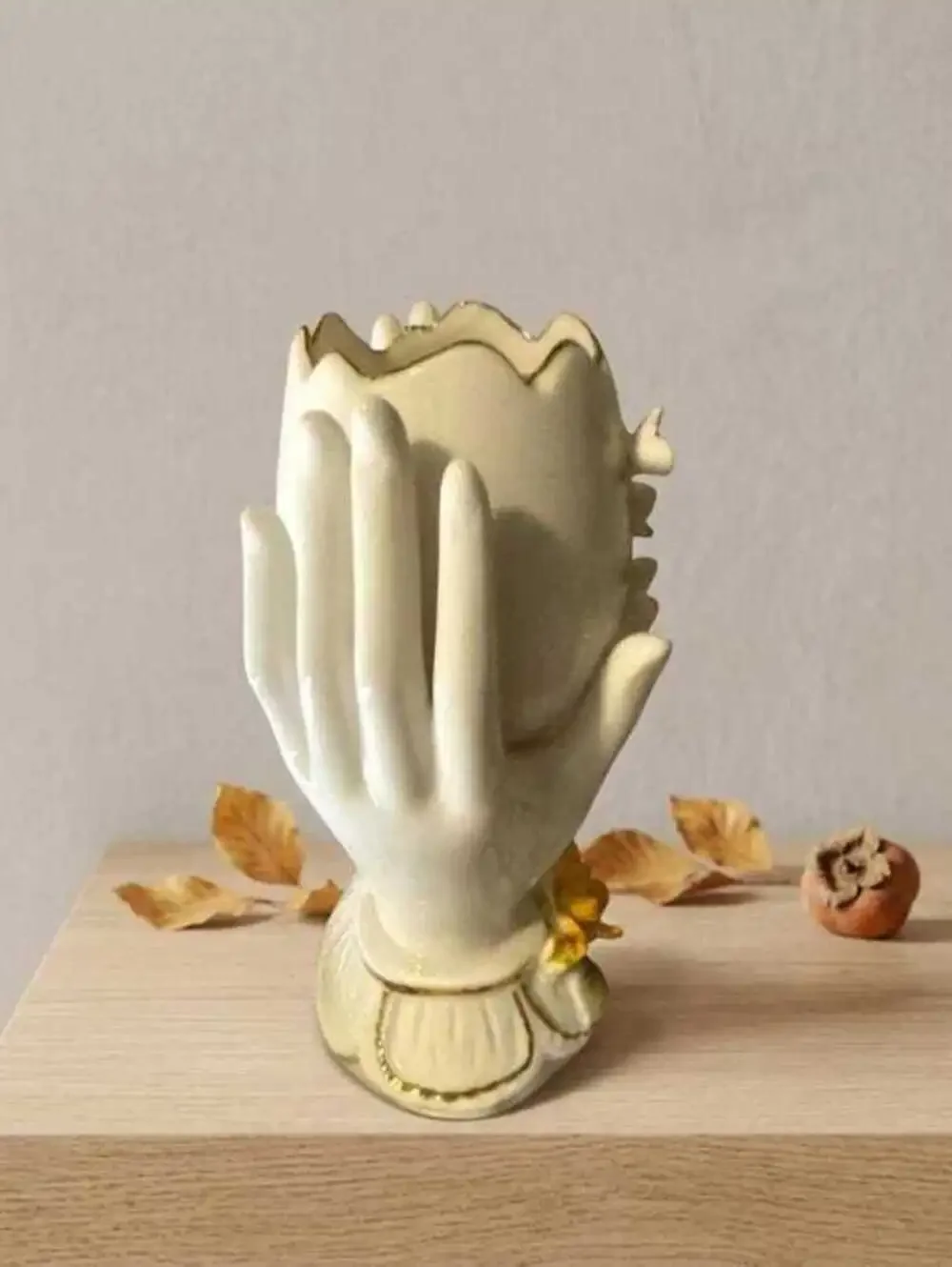 Vintage Japan Porcelain Hand Vase, Orange Floral Accent, Cottagecore Ring Holder